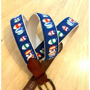 Men’s Nautical Canvas Belt 42 Sail Boats Preppy Fishing 80s 90s USA Leather Man